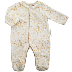 Pyjama dors bien bébé fille en velours crème imprimé Fleurs