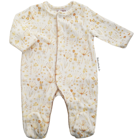 Dors bien bébé préma fille 45-46 cm velours crème imprimé Fleurs