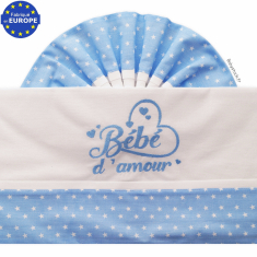Parure lit 3 pièces garçon en coton brodé Bébé d'amour bleu