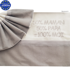 Parure couffin 50% Maman 50% Papa = 100% Moi 3 pièces gris pois