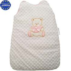 Gigoteuse fille fourrure minky blanc brodé Ourson rose 0/6 mois