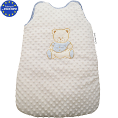 Gigoteuse garçon fourrure minky blanc brodé Ourson bleu 0/6 mois