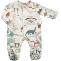 Pyjama dors bien bébé garçon velours écru imprimé Dinosaures