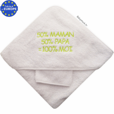 Cape bain bébé 50% Maman 50% Papa = 100% Moi blanc anis