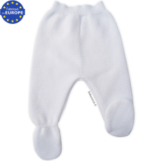 Pantalon bébé naissance à pieds en maille acrylique blanc