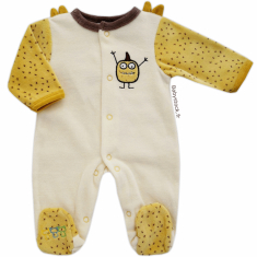 Pyjama bébé préma garçon 45cm velours crème moutarde Monstre