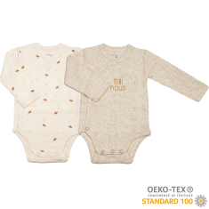 Lot 2 body jersey 100% coton Oeko-Tex crème beige Mini Nous