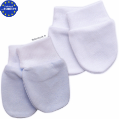 Lot 2 paires de moufles bébé garçon jersey coton blanc / bleu