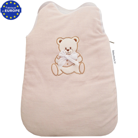 Gigoteuse prématuré en velours rose brodé Ourson 48cm