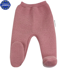 Pantalon bébé fille naissance à pieds maille acrylique rose thé
