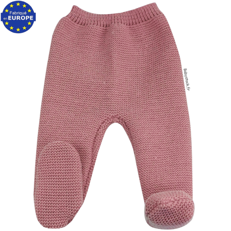 Pantalon bébé fille naissance à pieds maille acrylique rose thé
