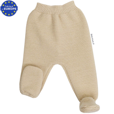 Pantalon bébé naissance à pieds en maille acrylique beige