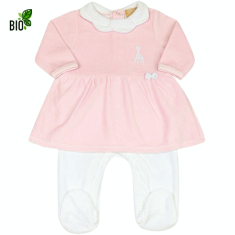 Pyjama robe en velours coton bio rose blanc Sophie la Girafe