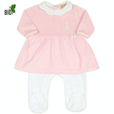 Pyjama robe en velours coton bio rose blanc Sophie la Girafe