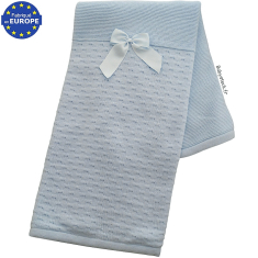 Couverture bébé garçon en maille doublée polaire bleue 75x100cm