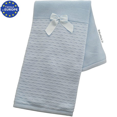 Couverture bébé garçon en maille doublée polaire bleue 75x100cm
