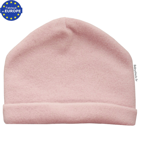 Bonnet bébé naissance fille en fourrure polaire rose pâle