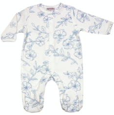 Pyjama dors bien bébé fille en velours blanc imprimé fleuri bleu
