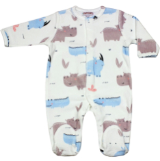 Pyjama dors bien bébé garçon en velours blanc cassé Hippo