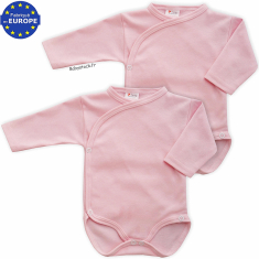 Lot 2 body croisé cache-coeur bébé fille en jersey coton rose