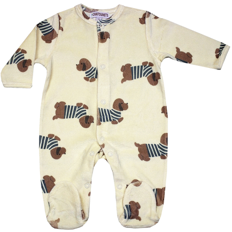 Pyjama dors bien bébé garçon velours crème imprimé Chien