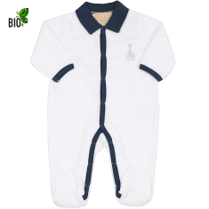 Dors bien bébé garçon col polo velours bio blanc Sophie la Girafe
