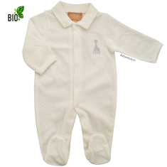 Pyjama bébé garçon col polo velours bio crème Sophie la Girafe