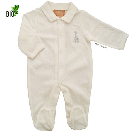 Pyjama bébé garçon col polo velours bio crème Sophie la Girafe