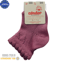 Chaussettes bébé fille en coton majoritaire rose motif ajouré