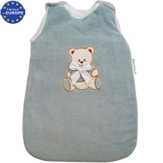  Gigoteuse prématuré en velours bleu gris brodé Ourson 48cm
