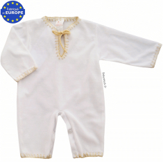 Pyjama qamis bébé garçon en velours blanc broderie beige doré