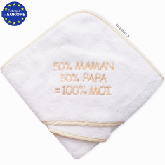 Cape bain bébé 50% Maman 50% Papa = 100% Moi blanc crème