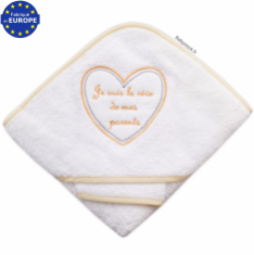 Cape bain bébé brodé Je suis le rêve de mes parents blanc crème