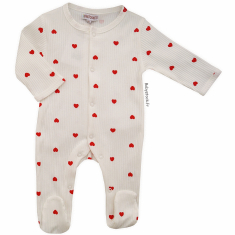 Pyjama bébé mixte en côtes 100% coton blanc à coeurs rouges