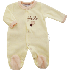 Pyjama bébé préma fille 45-46cm en velours crème rose Hello