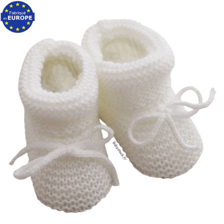 Chaussons bébé naissance en maille mousse blanche