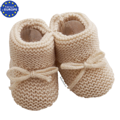 Chaussons bébé naissance en maille mousse beige