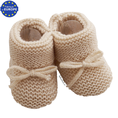 Chaussons bébé naissance en maille mousse beige