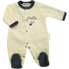 Pyjama bébé préma garçon 45-46cm en velours crème bleu Hello