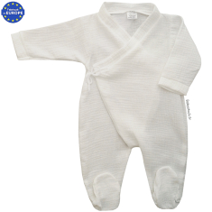 Grenouillère bébé mixte forme cache coeur en gaze de coton écru