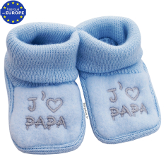 Chaussons bébé garçon en maille brodée J'aime PAPA bleu