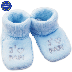Chaussons bébé garçon en maille broderie J'aime PAPI bleu