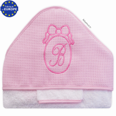 Parure de bain en éponge et capuche nid d'abeille rose brodée Bébé