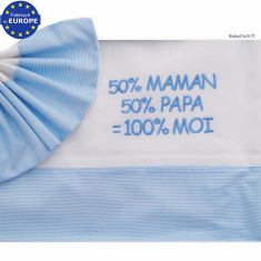 Parure couffin 50% Maman 50% Papa = 100% Moi 3 pièces bleu