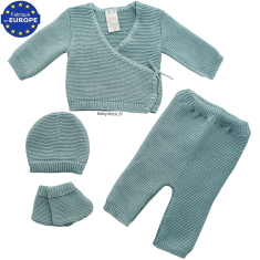 Ensemble maille 4 pièces brassière legging bonnet chaussons vert sauge