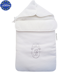 Nid d'ange chancelière en coton nid d'abeille blanc broderie gris B