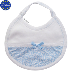 Petit bavoir bébé naissance fille en jersey coton bleu à fleurs
