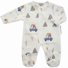 Pyjama dors bien bébé garçon en velours crème Ours campeur