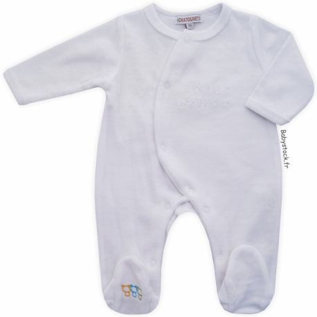 Pyjama dors bien unisexe en velours blanc brodé Bébé d'Amour