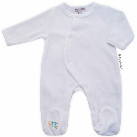 Pyjama dors bien bébé unisexe en velours blanc brodé Ma Vie